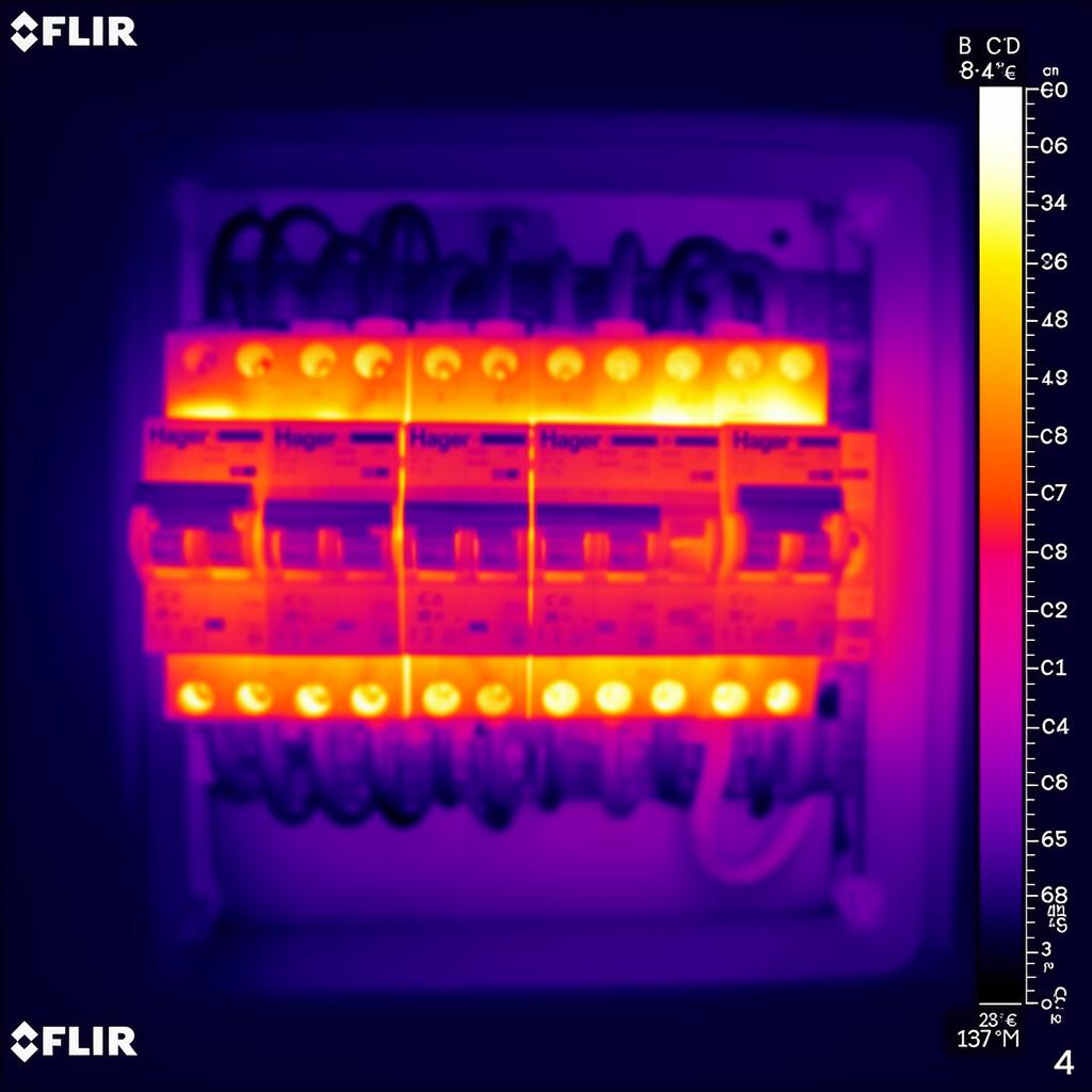 Tekniker termograferar elcentral med handhållen värmekamera